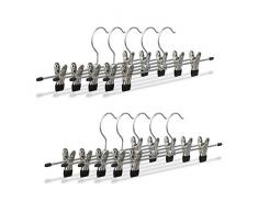 Relaxdays Hosenbügel Metall, 10er Set Rockbügel, Klemmbügel verstellbar, Kleiderbügel, HBT 9x35,5x2,5 cm, silber/schwarz
