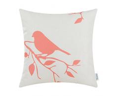 CaliTime Kissenbezug aus Segeltuch für Couch Sofa, Heimdekoration, niedliche Vögel Baum Äste Silhouette Design B korallenpink