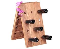 Wohnling Weinregal Massiv-Holz Akazie Flaschenregal 24 Flaschen Standregal mit Kette zusammenklappbar Holzregal Modern Dreieck 72 cm Landhaus-Stil freistehend Kellerregal platzsparend dunkel-braun