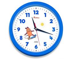 Wanduhr - Die Sendung mit der Maus Edition Abenteuer (Analoge Uhr ohne Tickgeräusche, 25 cm Durchmesser, präzises Quarz-Uhrwerk) blau