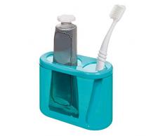 iDesign Zahnbürstenhalter, großer Zahnbürsten und Make-up Pinsel Halter aus Kunststoff, Kosmetik Aufbewahrung mit zwei Fächern, blau