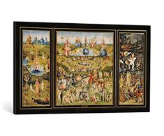 Gerahmtes Bild von Hieronymus BoschDer Garten der Lüste, Kunstdruck im hochwertigen handgefertigten Bilder-Rahmen, 100x50 cm, Schwarz matt