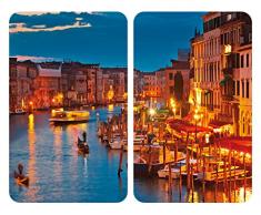 Wenko 2521343100 Herdabdeckplatte Universal Venice by Night, 2er Set, für alle Herdarten, 30 x 1.8-4.5 x 52 cm, mehrfarbig, Gehärtetes Glas, Venedig, Glasabdeckplatten