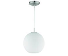 Reality Leuchten Pendelleuchte Pendellampe in nickel matt, Glas opal weiß, 1x E27 maximal 60 W ohne Leuchtmittel, Durchmesser 25 cm, Abhängung maximal 150 cm R30152507