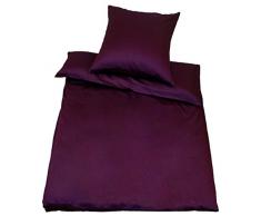 Kinzler B-10003/14 hochwertige Baumwoll-Satin Bettwäsche Uni, modern, 65x100 + 160x210 cm, pflaume