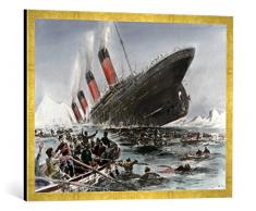 Gerahmtes Bild von Willy StöwerDer Untergang der Titanic, Kunstdruck im hochwertigen handgefertigten Bilder-Rahmen, 80x60 cm, Gold Raya