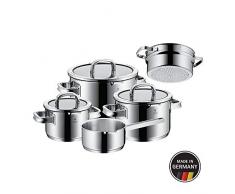 WMF Function 4 Topfset 5-teilig, Cromargan Edelstahl poliert, Töpfe mit Glasdeckel, 4 Abgießfunktionen, Induktionstöpfe, Topf Induktion, Innenskalierung, unbeschichtet, schwarz