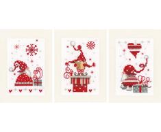 Vervaco Wichtel, 3er Set, Zählmuster Zählmusterpackung Grußkarten, Baumwolle, Mehrfarbig, 10.5 x 15 x 0,3 cm, 3-Einheiten