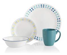 Corelle 3404 Key West Tafelservice aus Vitrelle-Glas, bruchfest, 16-teilig