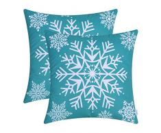CaliTime Kissenbezüge Kissenhülle Packung mit 2 kuscheligen Fleece-Dekokissenbezügen für Sofabetten Weihnachten Schneeflocken 45 x 45cm Petrol