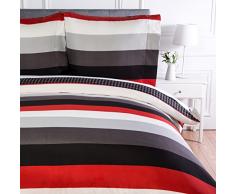 AmazonBasics - Bettwäsche-Set, Mikrofaser, 140 x 200 cm, Rot, schlicht gestreift