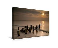 Premium Textil-Leinwand 45 x 30 cm Quer-Format Buhnen an der Ostseeküste mit Sonnenuntergang | Wandbild, HD-Bild auf Keilrahmen, Fertigbild auf hochwertigem Vlies, Leinwanddruck von Rico Ködder