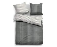 TOM TAILOR 0849791 Melange-Flanell Bettwäsche Garnitur mit Kopfkissenbezug (Baumwolle) 1x 155x220 cm + 1x 80x80 cm, schwarz