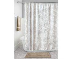 iDesign Abstract Duschvorhang | Badewannenvorhang mit 12 Ösen | waschbarer Duschvorhang 183,0 cm x 183,0 cm | Polyester beige/weiß