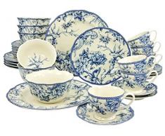 Creatable, 20150, Serie Adelaide Blue, Geschirrset 30 teilig Kombiservice, Stein, Blau, 56 x 36 x 34 cm, Einheiten