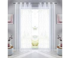 Gardine Ösen Schal Linie Weiß Vorhang Pompei Relief Stickerei Transparent Raffhalter 2er-Pack HxB 225x140 cm, 10000178