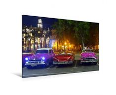 Premium Textil-Leinwand 120 x 80 cm Quer-Format Amerikanische Oldtimer am Parque Central in Havanna | Wandbild, HD-Bild auf Keilrahmen, Fertigbild auf hochwertigem Vlies, Leinwanddruck von Henning von Löwis of Menar