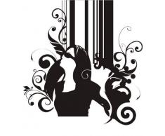 INDIGOS 4051095051305 Wandtattoo w608 Frau Retro 96 x 53 cm Wandaufkleber in 3 Größen, schwarz