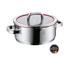 WMF Function 4 Kochtopf 24cm, Glasdeckel, Bratentopf 4,1l, Cromargan Edelstahl poliert, 4 Abgießfunktionen, Innenskalierung, Topf Induktion, unbeschichtet, rot