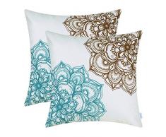 CaliTime Kissenbezüge Kissenhülle Packung mit 2 Cosy Fleece Dekokissenbezüge für Couch Bettsofa Vintage Dahlia Floral Beidseitig 50cm x 50cm Coffee Teal