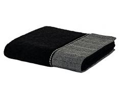 möve Brooklyn Handtuch Uni mit Fischgratbordüre 50 x 100 cm aus 85 % Baumwolle / 10 % Viskose aus Bambus-Zellstoff / 5 % Leinen, black