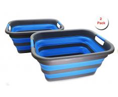 SAMMART Wäschekorb aus Kunststoff, faltbar, faltbar, tragbar, platzsparend Grey/Light Blue