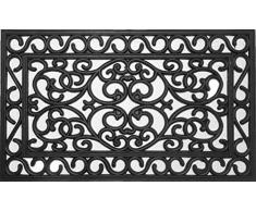 oKu-Tex Fußmatte Türvorleger Fußabtreter Gummi Gusseisen Optik Ornamente Relief für außen 45 x 75 cm schwarz