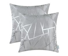 CaliTime Kissenbezüge Kissenhülle Packung mit 2 Dekokissenbezüge Cases für Couch Sofa Home Decor Modern Shining & Dull Contrast Dreiecke Abstrakte Linien Geometrisch 50cm x 50cm Silber Grau