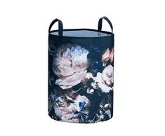 WENKO Wäschesammler Peony, Wäschekorb mit Blumenmuster, Fassungsvermögen 55Liter, 100 % Polyester, Ø 35 x 45 cm, mehrfarbig