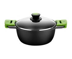 BRA Prior Hohe Kasserolle mit Glasdeckel und Silikongriffen Ohne Zubehör, schwarz, 28 cm