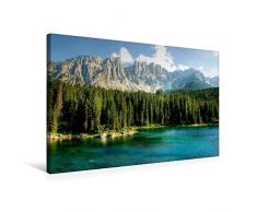 Calvendo Premium Textil-Leinwand 75 cm x 50 cm quer, Karersee - Latemar - Karerpass | Wandbild, Bild auf Keilrahmen, Fertigbild auf echter Leinwand, Leinwanddruck Natur Natur