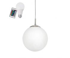 EGLO RGB Pendelleuchte Rondo, inkl. RGB Leuchtmittel und Fernbedienung, Ø: 250 mm,Farbe: Nickel matt, Glas: Opal matt weiß, dimmbar, Weißtöne und Farben einstellbar, Material: Stahl