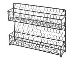 MyGift® Rustikales Gewürzregal, 2 Ebenen, Draht, zum Aufbewahren von Gewürzbehältern (für Küchenarbeitsplatte oder zur Wandbefestigung) schwarz