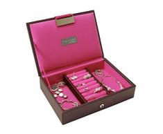 Stackers Schmuckkästchen mit Deckel, klein, mit pinkfarbenem Innenfutter, Schokoladenbraun