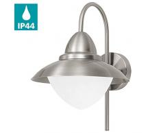 EGLO Außen-Wandlampe Sidney, 1 flammige Außenleuchte, Wandleuchte aus Edelstahl, Glas: Weiß, opal-matt, Farbe: Silber, Fassung: E27, IP44