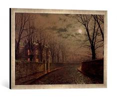 Gerahmtes Bild von John Atkinson Grimshaw Moonlit Street Scene, 1882, Kunstdruck im hochwertigen handgefertigten Bilder-Rahmen, 70x50 cm, Silber raya