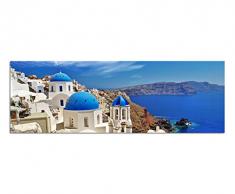 Panoramabild auf Leinwand und Keilrahmen 150x50cm Santorini HÃ¤user Dom Meerblick