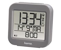 Hama Funk Wecker RC 130 (zwei Weckzeiten, Snooze, Speed Alarm, Thermometer und Kalender, Funkwecker) grau