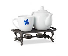 Relaxdays Warmhalteplatte, Extrem robust, Antik-Design, Halter für 2 Teelichter, Gusseisen, HBT: 8,5x30x13,5cm, Braun