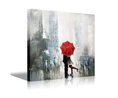 eatco HD Art Gespannte Leinwand Art Lovers Kiss in The Rain rot Regenschirm Romantische Ölgemälde auf Leinwand, Zuhause und Büro Dekoration 1pc HD Prints auf Leinwand 12*16 inch(30x40cm)1pc P2-size
