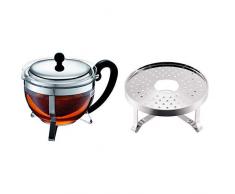 Bodum Chambord 1921-16-6 Teebereiter, Edelstahlfilter, Edelstahldeckel, 1,3 L, glänzend & 1902-16 Chambord Rechaud Glänzend