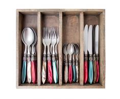 Murano Geschirrset mit Tablett, traditionelles Weihnachtsdesign, Edelstahl, Grün/Rot/Beige, 28,5 x 34 x 6,5 cm