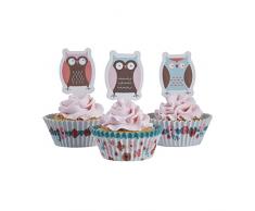 Ginger Ray PO-405 Patchwork Owl Cupcake Cases & Cake Topper Decoration Set, Mixed