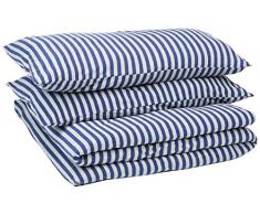 AmazonBasics - Bettwäsche-Set, Jersey, gestreift, 260 x 220 cm / 50 x 80 cm, Marineblau