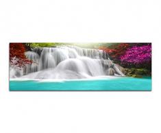 Panoramabild auf Leinwand und Keilrahmen 150x50cm Thailand Wald Wasserfall Lagune Natur