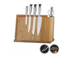 WMF Grand Gourmet Messerblock mit Messerset 8teilig, Spezialklingenstahl, Made in Germany, 5 Messer geschmiedet, 1 Schere, 1 Wetzstahl, Eichenholz-Block magnetisch, Performance Cut