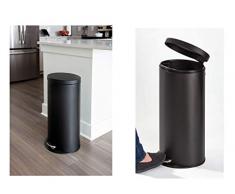 iDesign Tretmülleimer mit 30 L Fassungsvermögen, runder Abfalleimer aus hochwertigem Edelstahl, Mülleimer mit Fußpedal für die Küche, schwarz