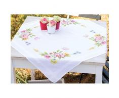 Vervaco Tischdecke Frühlingsblumen bedruckte Decke/Läufer mit Webrand, Baumwolle, Mehrfarbig, 80.0 x 80.0 x 0.30000000000000004 cm, 1 Einheiten