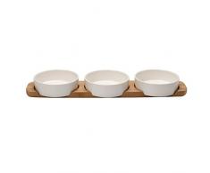 Villeroy & Boch Pizza Passion Toppingplatte/Edle weiÃe Schalen aus Porzellan mit Bambusplatte/Ideal für die Pizzazubereitung oder als Antipasti Geschirr/50x13,5x5,5cm