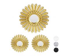 Relaxdays Dekospiegel Sonne, 3er Set, runde Hängespiegel, Wanddeko mit Aufhängung, Kunststoff Rahmen, Ø 25 cm, gold